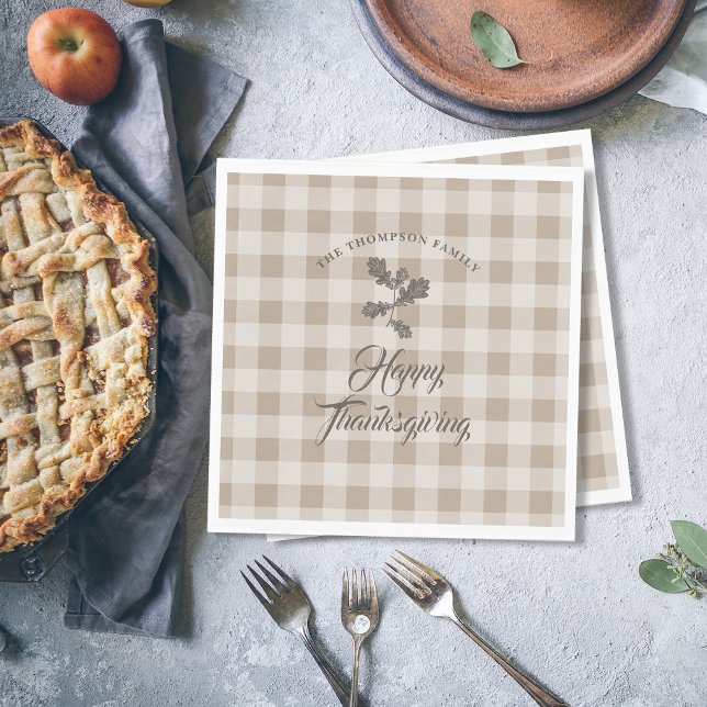 Thanksgiving Fall Foliage Leaves Brown Plaid Napkin (Thanksgiving Gratitude Family Name Taupe Plaid Napkins)