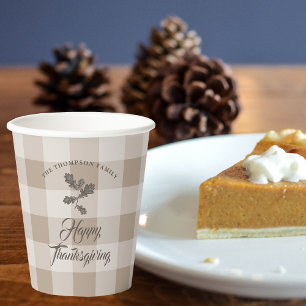 Thanksgiving Fall Foliage Leaves Brown Plaid Paper Cups