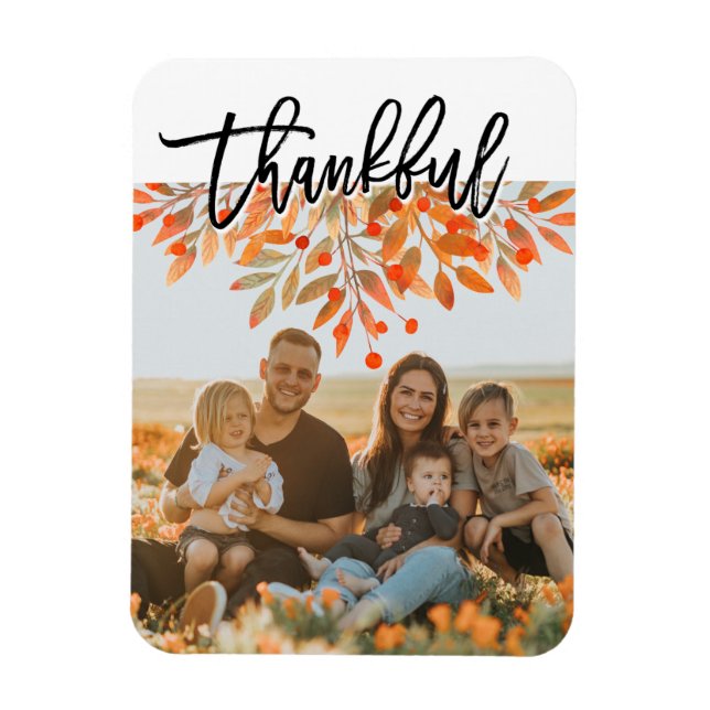 Thanksgiving Fall Foliage Leaves Script Photo  Magnet (Vertical)