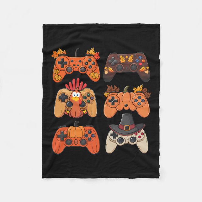 Thanksgiving Fall Gaming Controllers Turkey Funny  Fleece Blanket (Front)