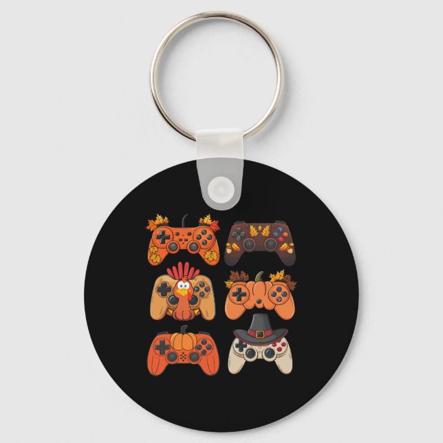 Thanksgiving Fall Gaming Controllers Turkey Funny  Key Ring (Front)