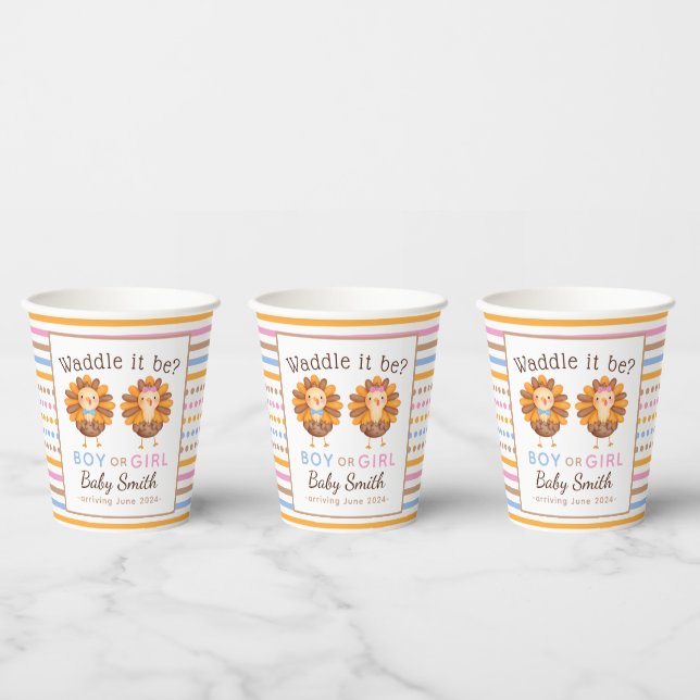 Thanksgiving Fall Gender Reveal Turkey Paper Cups (Multi)