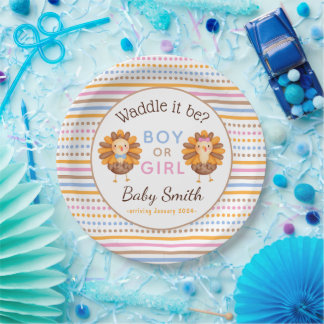 Thanksgiving Fall Gender Reveal Turkey Paper Plate
