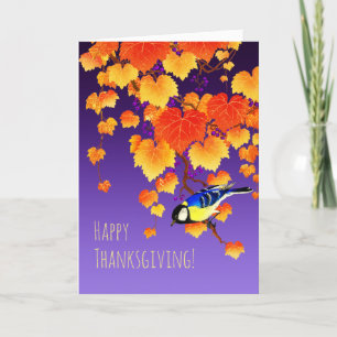 Thanksgiving Fall Grape Orange Gold Leaves Photo Holiday Card