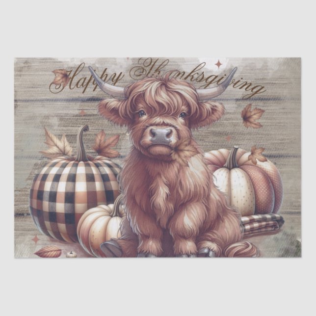 Thanksgiving Fall Highland Cow Tissue Paper (Front)