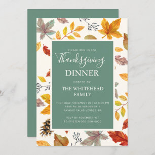 Thanksgiving Fall Leaf Pattern Green Invitation