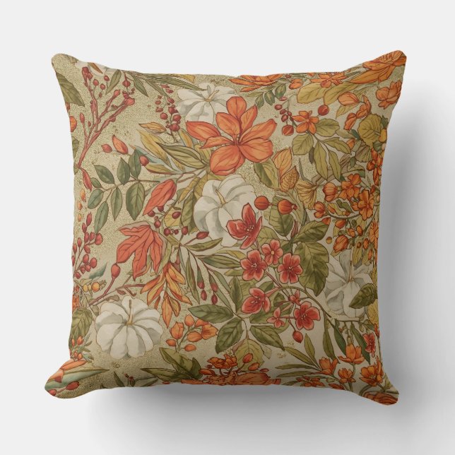 Thanksgiving, Fall Leaves and Pumpkins Pattern Cushion (Front)