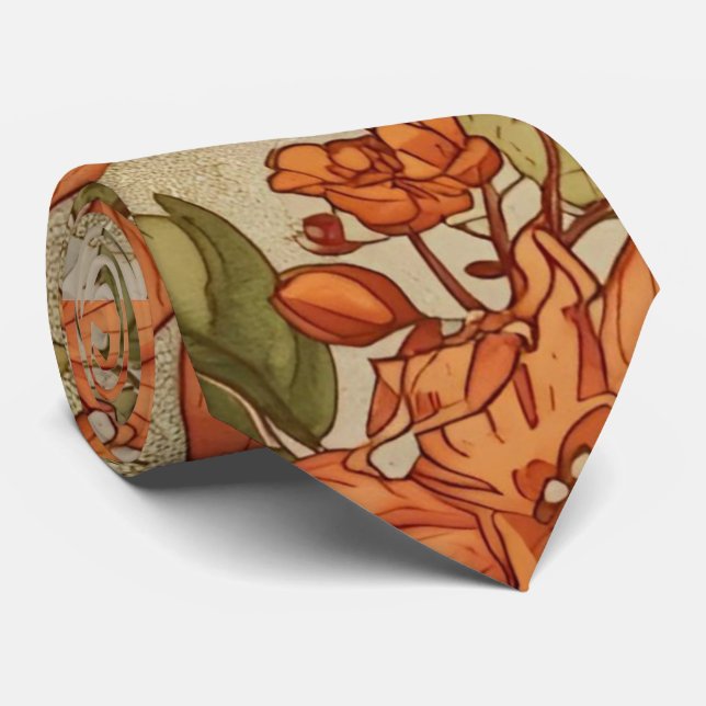 Thanksgiving, Fall Leaves and Pumpkins Pattern Nec Tie (Rolled)