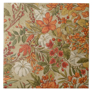 Thanksgiving, Fall Leaves and Pumpkins Pattern Tile