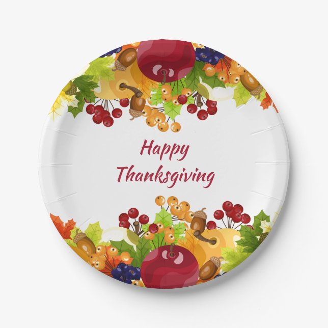 Thanksgiving Fall Leaves Apples and Berries Paper Plate (Front)