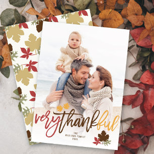 Thanksgiving Fall Leaves Brushed Script Photo Holiday Card