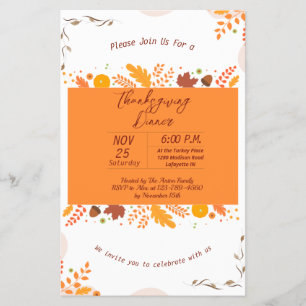 Thanksgiving Fall Leaves Dinner Invitation Flyer