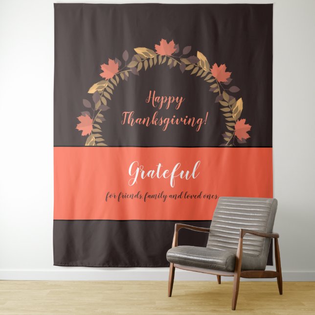 Thanksgiving Fall Leaves Photo Backdrop Tapestry (In Situ)