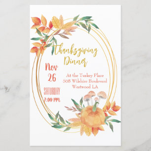 Thanksgiving Fall Leaves Pumpkin Dinner Invitation