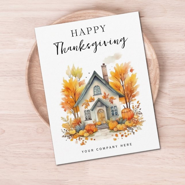 Thanksgiving Fall Leaves Pumpkins House Realty Holiday Postcard (Creator Uploaded)