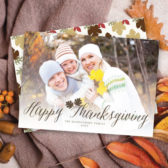 Thanksgiving Fall Leaves Simple Script Photo Holiday Card (Creator Uploaded)