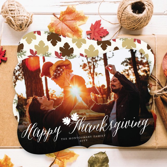 Thanksgiving Fall Leaves Simple Script Photo Holiday Card (Creator Uploaded)