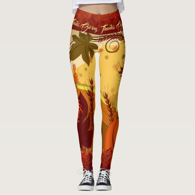 Thanksgiving Fall Leggings Leaves YOUR NAME (Front)