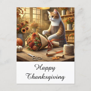 Thanksgiving Fall themed for Cat Lovers Holiday Postcard