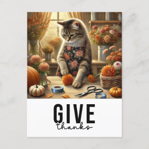 Thanksgiving Fall themed for Cat Lovers Holiday Postcard