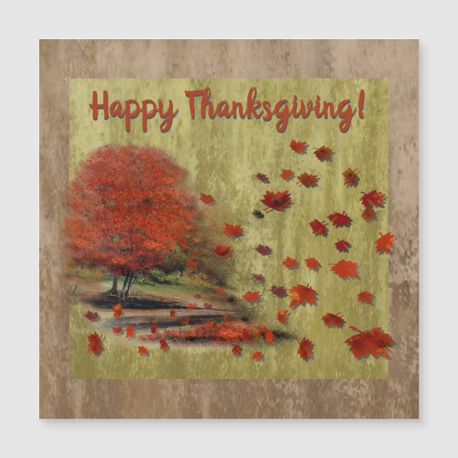 Thanksgiving Falling Leaves Magnet Card (Front)