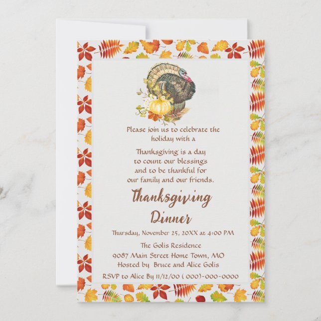 Thanksgiving Family Friends Dinner  Invitation (Front)