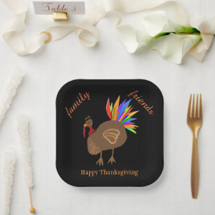 Thanksgiving Family Friends Male Turkey Paper Plate
