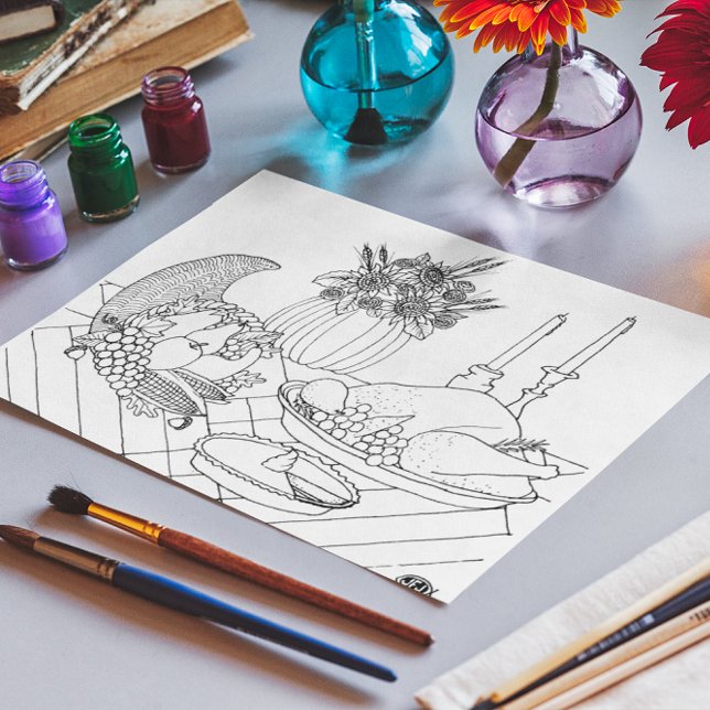 Thanksgiving Feast Coloring Book Postcard (Creator Uploaded)