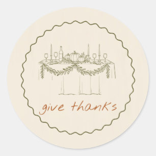 Thanksgiving Feast Olive Line Art Dinner Table Classic Round Sticker