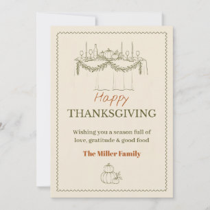 Thanksgiving Feast Olive Line Art Dinner Table Thank You Card