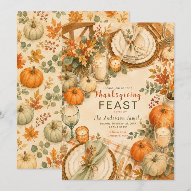 Thanksgiving Feast Party Invitation (Front/Back)