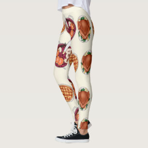 Thanksgiving Feast Pattern - Turkey, Pie, & Fruits Leggings