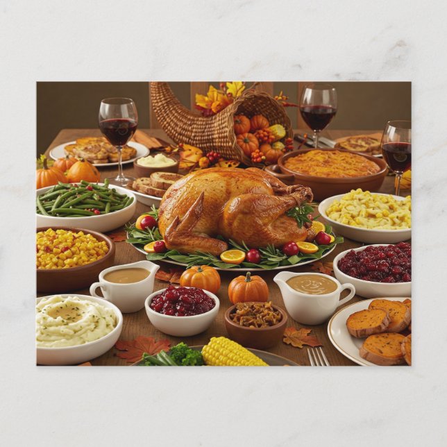 Thanksgiving Feast Postcard Cozy Holiday Dinner (Front)