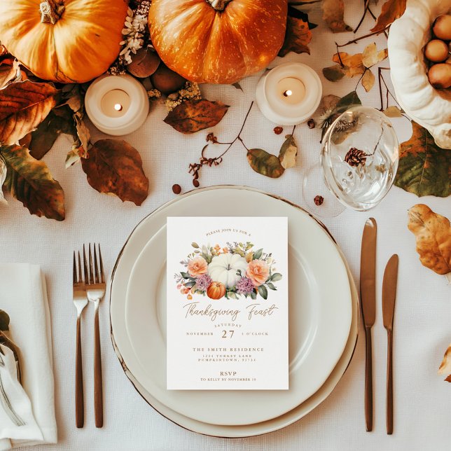 Thanksgiving Feast Pumpkin Dinner Party Holiday Card (Creator Uploaded)