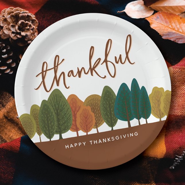 Thanksgiving Feast Thankful Autumn Trees Paper Plate (Creator Uploaded)