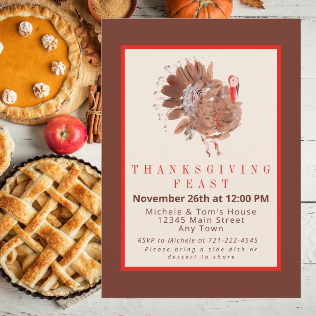 Thanksgiving Feast Turkey Watercolor Invitation (Creator Uploaded)