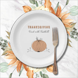 Thanksgiving Feast with Football Orange Pumpkin Paper Plate