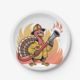 Thanksgiving Firefighter Turkey First Fire Rescue Paper Plate