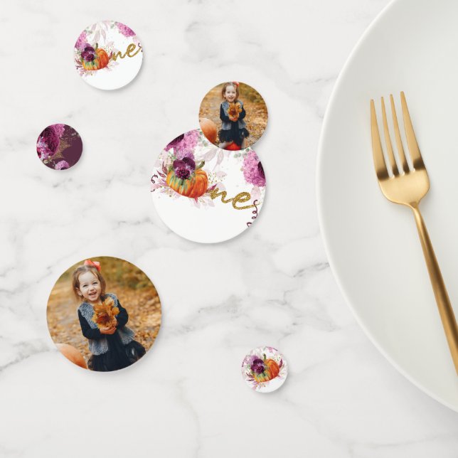 Thanksgiving First Birthday Burgundy Photo Confetti (Group)