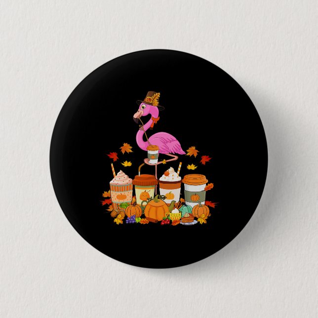 Thanksgiving Flamingo Wearing Hat Fall Coffee Cups 6 Cm Round Badge (Front)