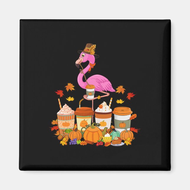 Thanksgiving Flamingo Wearing Hat Fall Coffee Cups Magnet (Front)