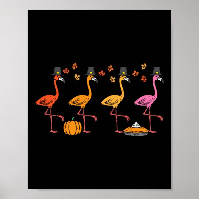 Thanksgiving Flamingos Funny Fall Autumn Bird Men  Poster (Front)