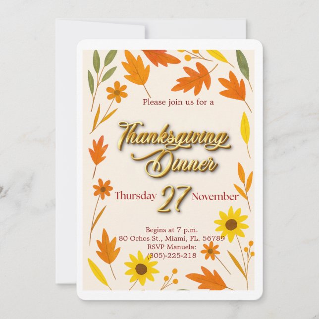 Thanksgiving Flat Holiday Card (Front)