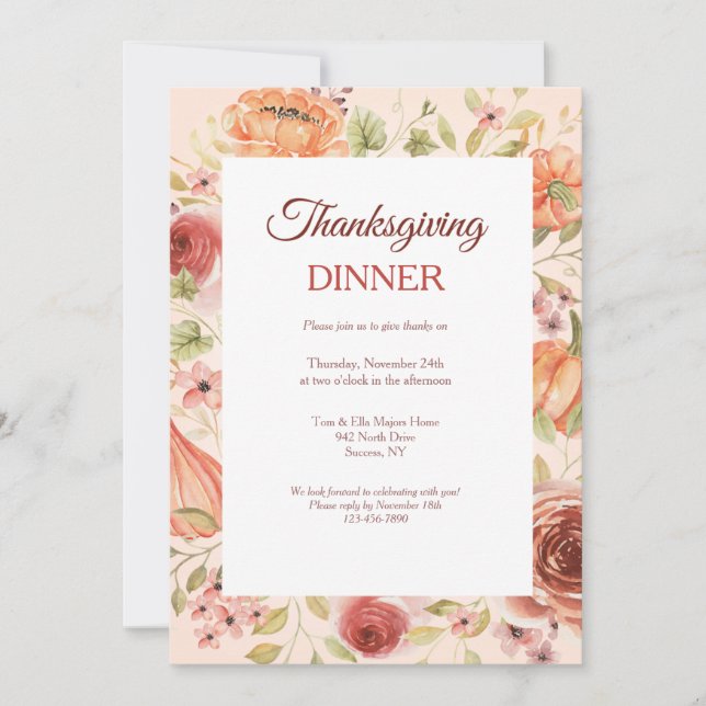 Thanksgiving Floral Dinner Invitation (Front)
