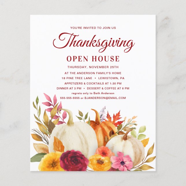THANKSGIVING FLORAL PUMPKIN PATCH BUDGET INVITE (Front)