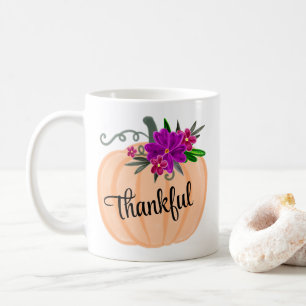 Thanksgiving Floral Pumpkin Thankful Coffee Mug