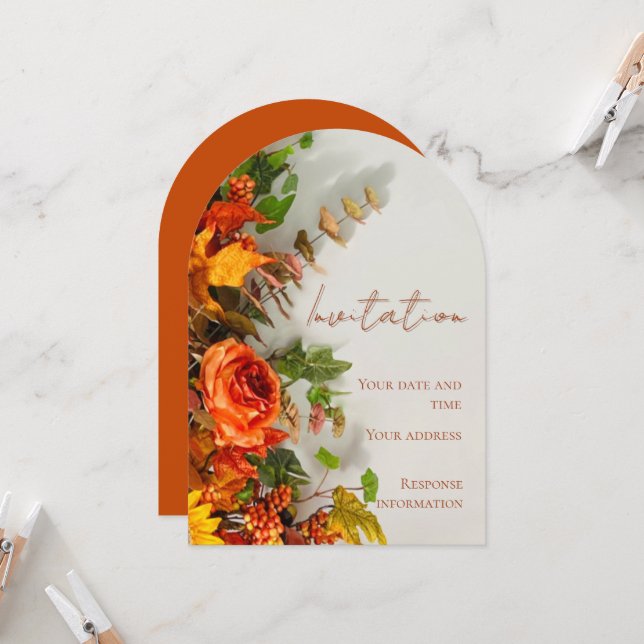Thanksgiving Florals Holiday Invitation Card (Front/Back In Situ)