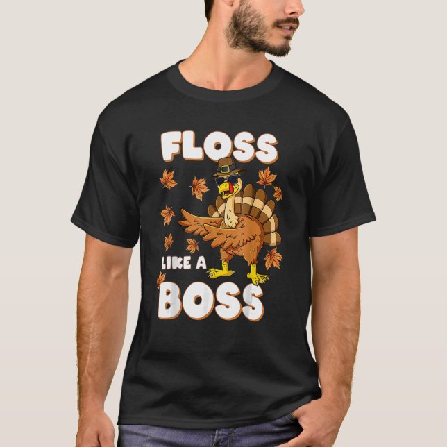 Thanksgiving Floss Like A Boss Turkey Pilgrim Boys T-Shirt (Front)
