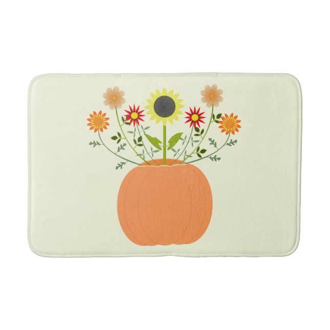 Thanksgiving Flowers in Pumpkin Bath Mat (Front)