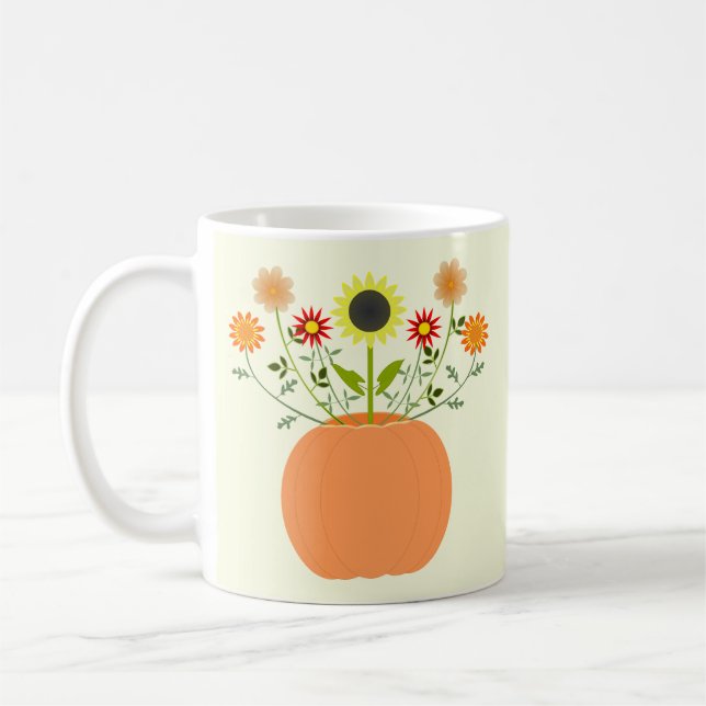 Thanksgiving Flowers in Pumpkin Coffee Mug (Left)